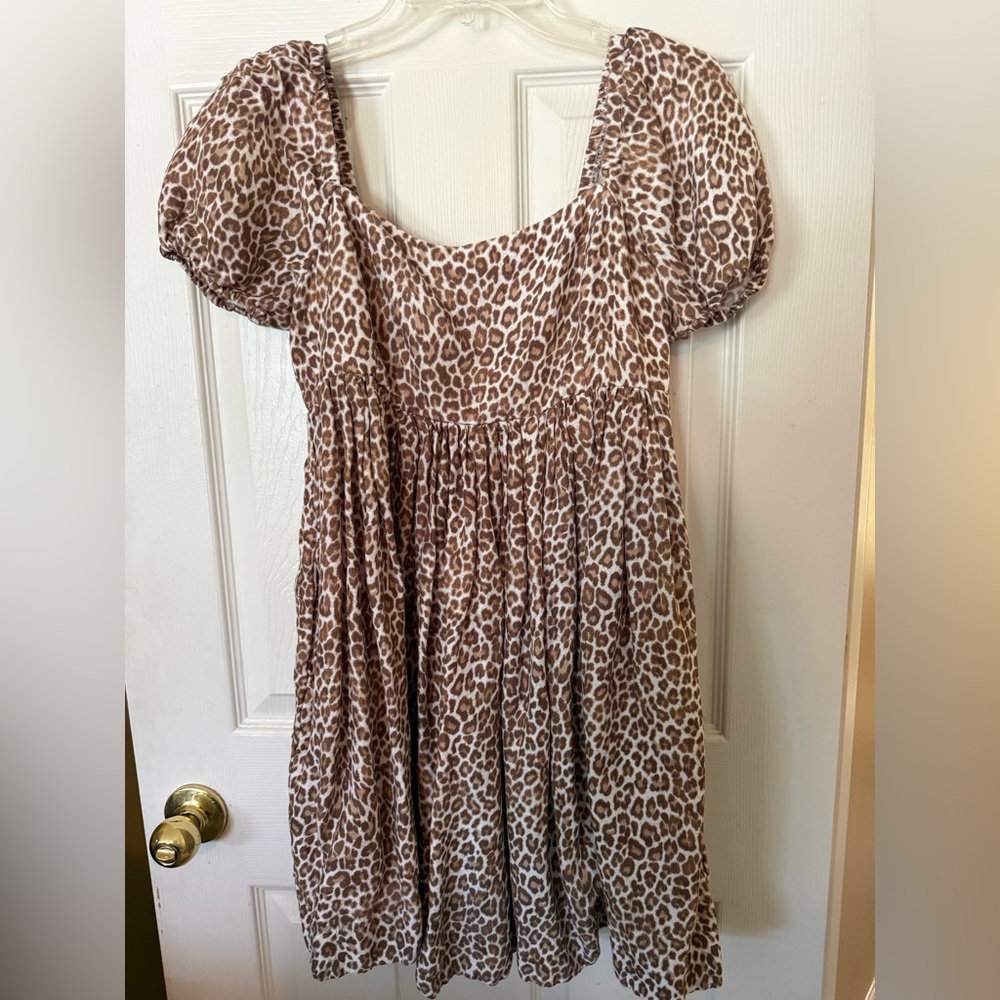 J. Crew Leopard Print Puff Sleeve Baby Doll Dress - Tan & White